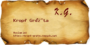 Kropf Gréta névjegykártya